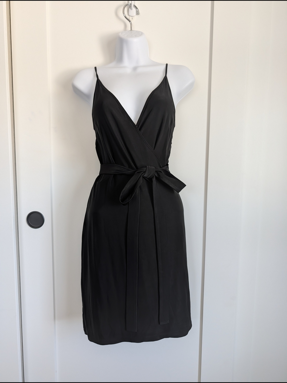 L'AGENCE Black Wrap Mini Dress with Waist Tie